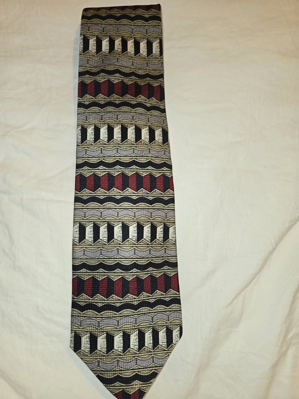 Vintage Steven Land 100% Silk Handmade Tie Geometric 58